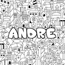 Coloring page first name ANDRÉ - City background