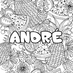 Coloring page first name ANDRÉ - Fruits mandala background