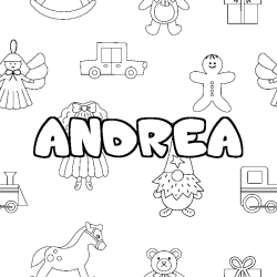 Coloring page first name ANDREA - Toys background