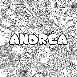 Coloring page first name ANDRÉA - Fruits mandala background