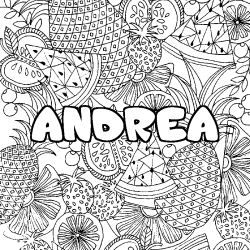 Coloring page first name ANDREA - Fruits mandala background