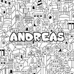 Coloring page first name ANDREAS - City background