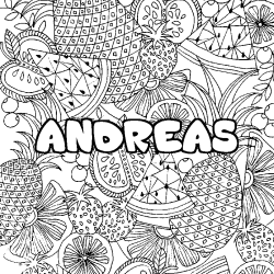 Coloring page first name ANDREAS - Fruits mandala background