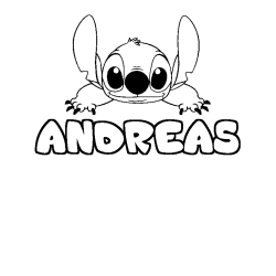 Coloring page first name ANDREAS - Stitch background