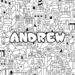 Coloring page first name ANDREW - City background
