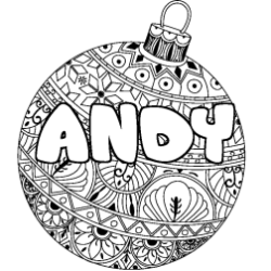 Coloring page first name ANDY - Christmas tree bulb background