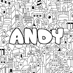 Coloring page first name ANDY - City background