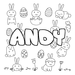 Coloring page first name ANDY - Easter background