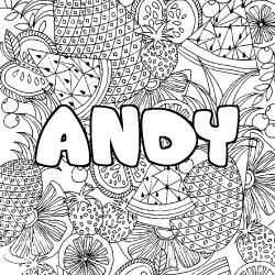 Coloring page first name ANDY - Fruits mandala background