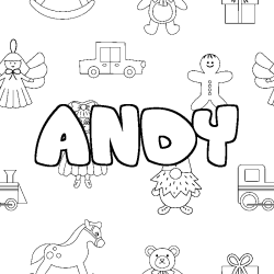 Coloring page first name ANDY - Toys background