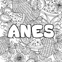 Coloring page first name ANES - Fruits mandala background