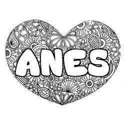 Coloring page first name ANES - Heart mandala background