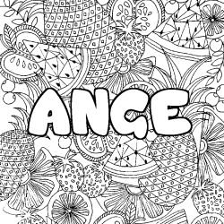 Coloring page first name ANGE - Fruits mandala background