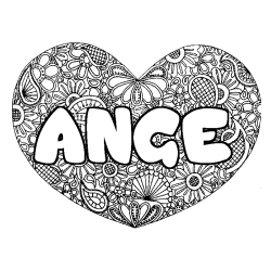 Coloring page first name ANGE - Heart mandala background