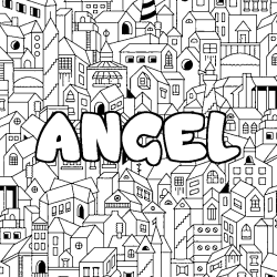 Coloring page first name ANGEL - City background