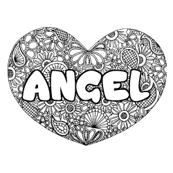 Coloring page first name ANGEL - Heart mandala background