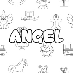 Coloring page first name ANGEL - Toys background