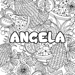 Coloring page first name ANGELA - Fruits mandala background