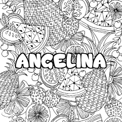 Coloring page first name ANGELINA - Fruits mandala background
