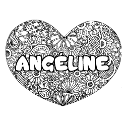 Coloring page first name ANGÉLINE - Heart mandala background