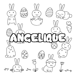Coloring page first name ANGELIQUE - Easter background