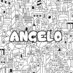 Coloring page first name ANGELO - City background