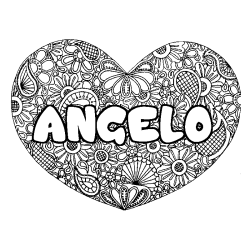 Coloring page first name ANGELO - Heart mandala background