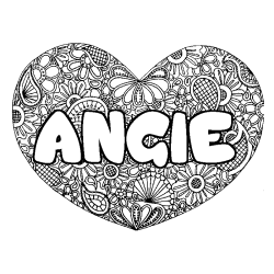 Coloring page first name ANGIE - Heart mandala background