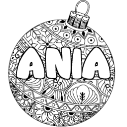 Coloring page first name ANIA - Christmas tree bulb background