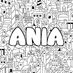 Coloring page first name ANIA - City background