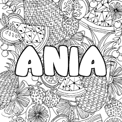 Coloring page first name ANIA - Fruits mandala background