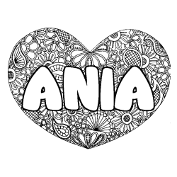 Coloring page first name ANIA - Heart mandala background