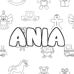 Coloring page first name ANIA - Toys background
