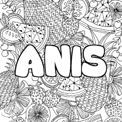 Coloring page first name ANIS - Fruits mandala background