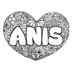 Coloring page first name ANIS - Heart mandala background
