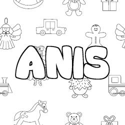 Coloring page first name ANIS - Toys background
