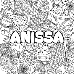 Coloring page first name ANISSA - Fruits mandala background