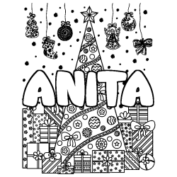 Coloring page first name ANITA - Christmas tree and presents background