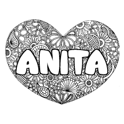 Coloring page first name ANITA - Heart mandala background
