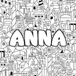 Coloring page first name ANNA - City background