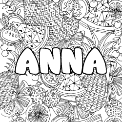 Coloring page first name ANNA - Fruits mandala background