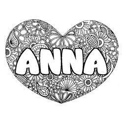 Coloring page first name ANNA - Heart mandala background