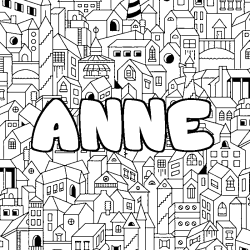 Coloring page first name ANNE - City background