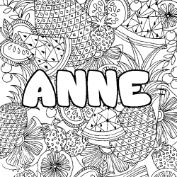 Coloring page first name ANNE - Fruits mandala background