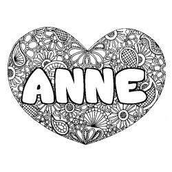 Coloring page first name ANNE - Heart mandala background
