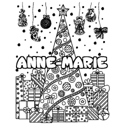 Coloring page first name ANNE-MARIE - Christmas tree and presents background