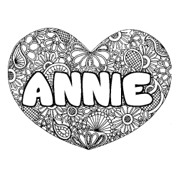 Coloring page first name ANNIE - Heart mandala background