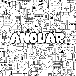 Coloring page first name ANOUAR - City background