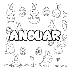 Coloring page first name ANOUAR - Easter background