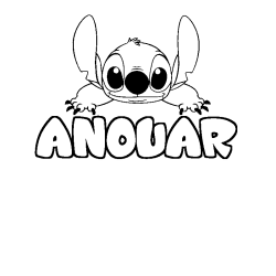 Coloring page first name ANOUAR - Stitch background